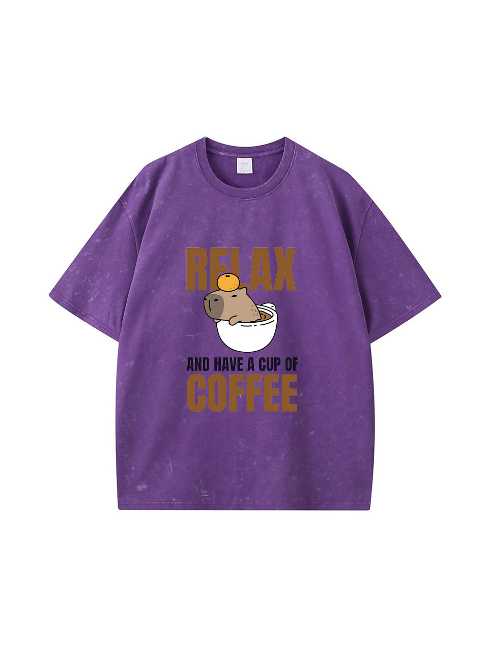 T-shirt en coton délavé imprimé café de dessin animé