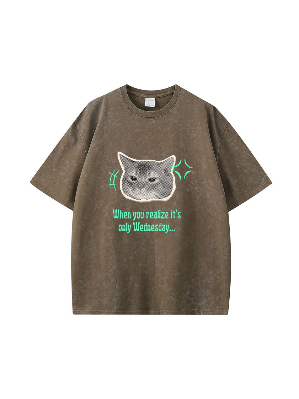 T-shirt en coton délavé avec imprimé chat