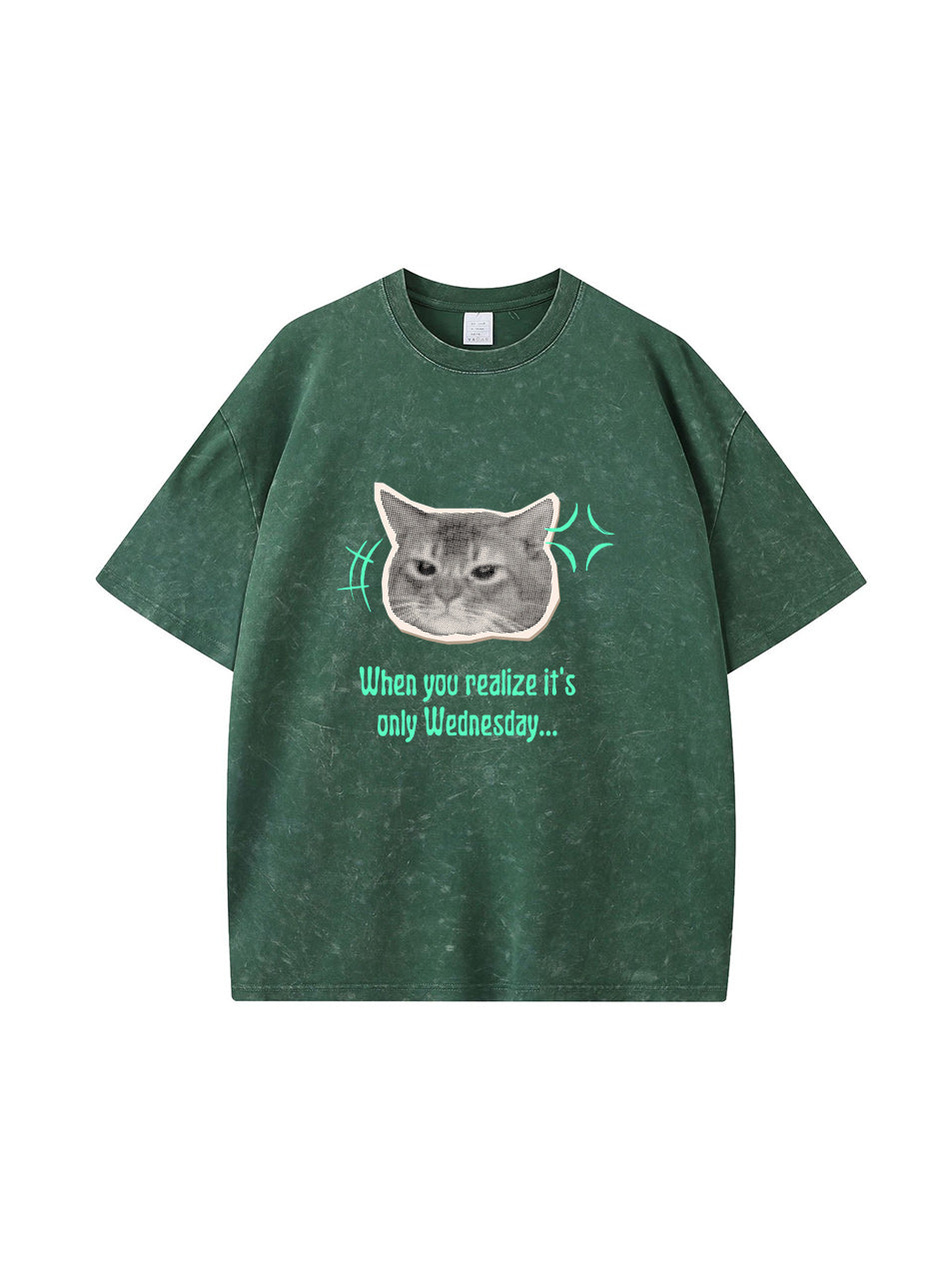T-shirt en coton délavé avec imprimé chat