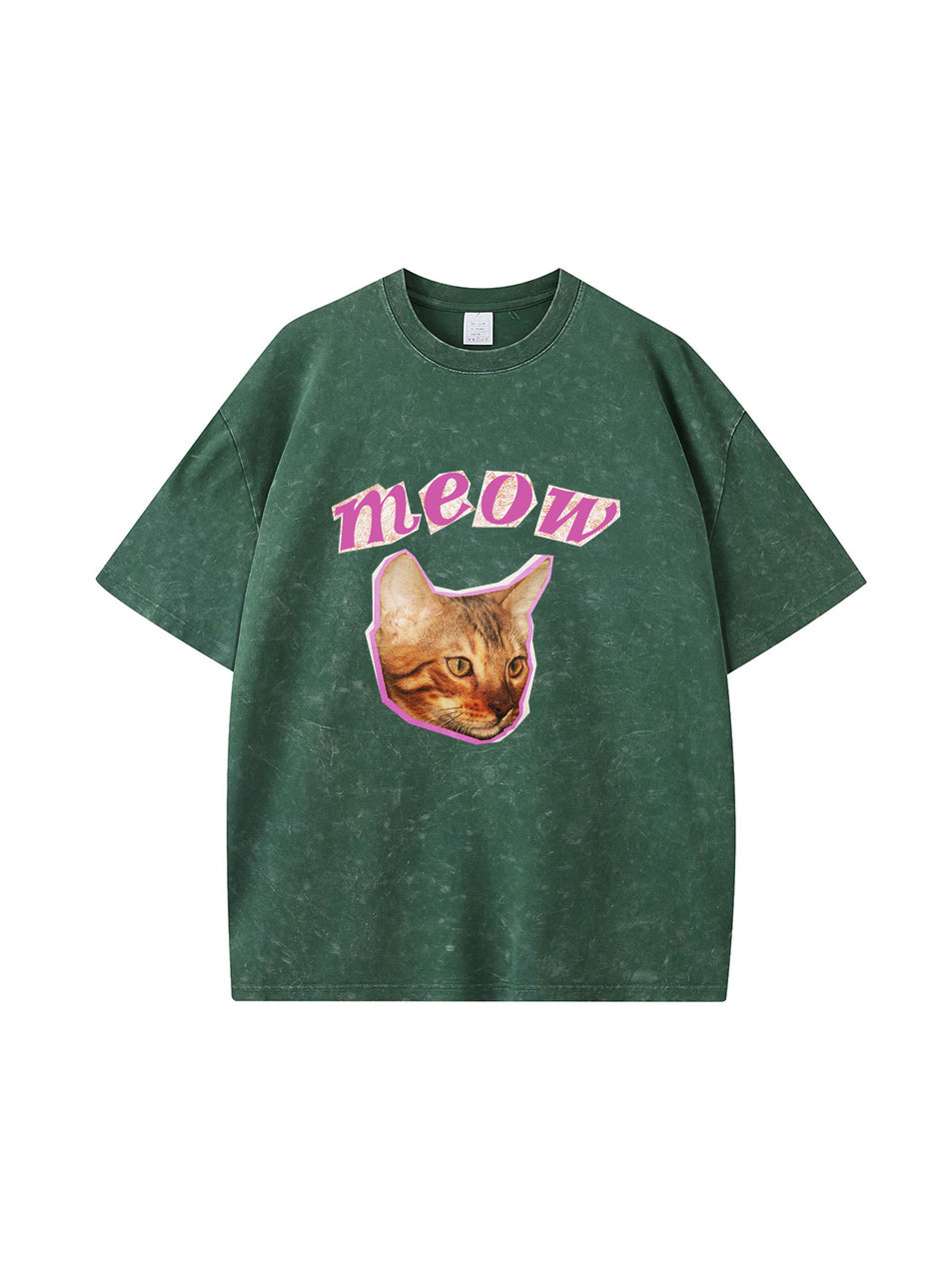 T-shirt en coton délavé imprimé MEOW