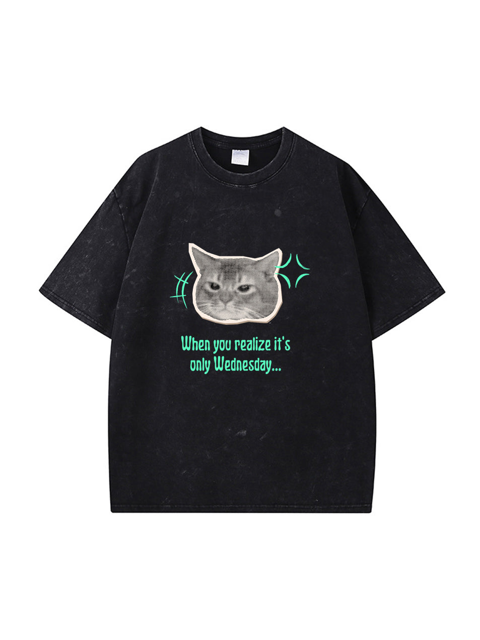 T-shirt en coton délavé avec imprimé chat