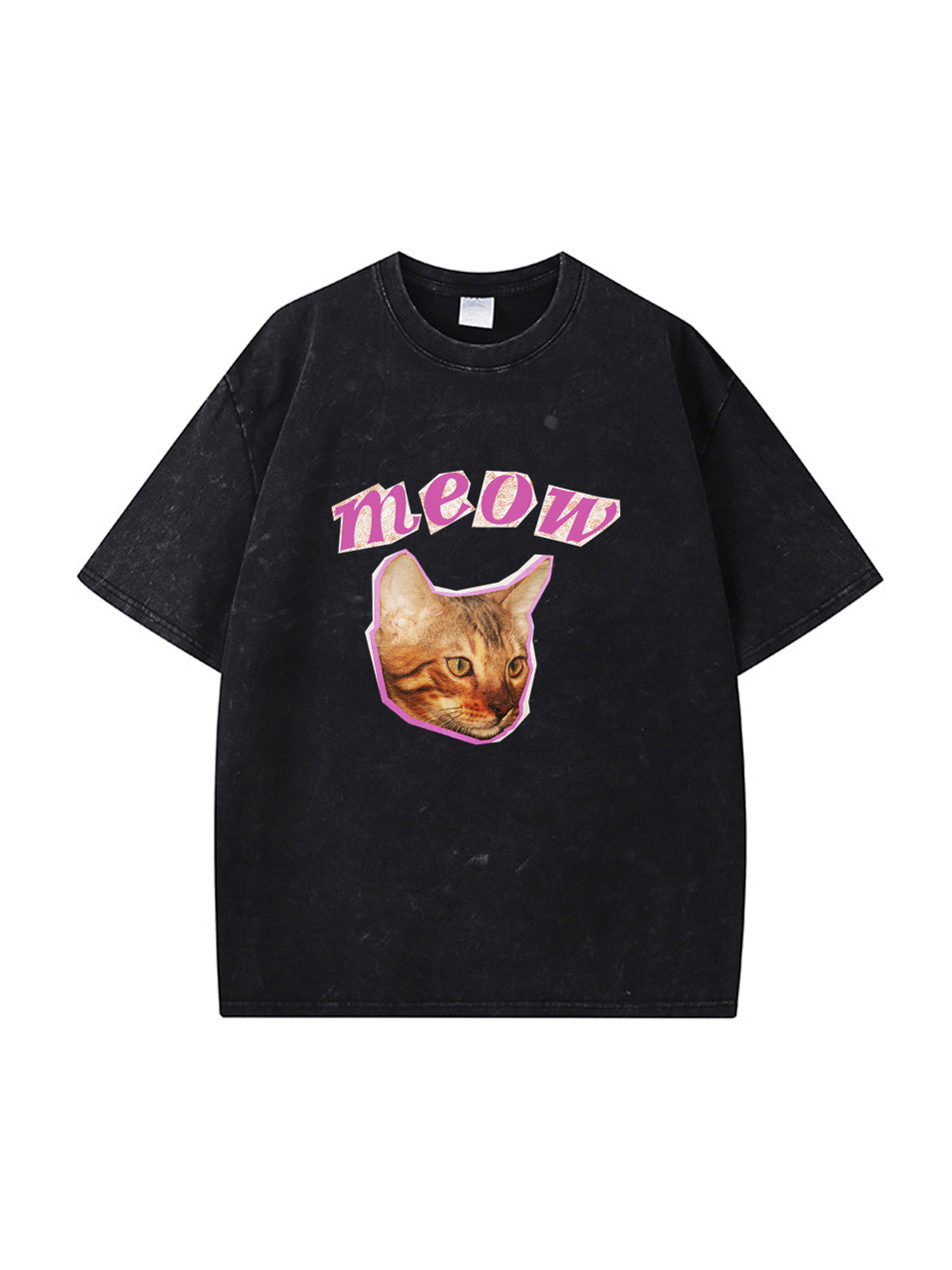 T-shirt en coton délavé imprimé MEOW