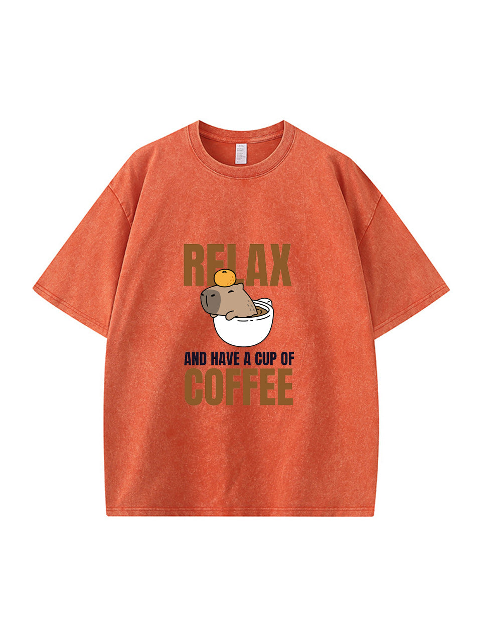 T-shirt en coton délavé imprimé café de dessin animé