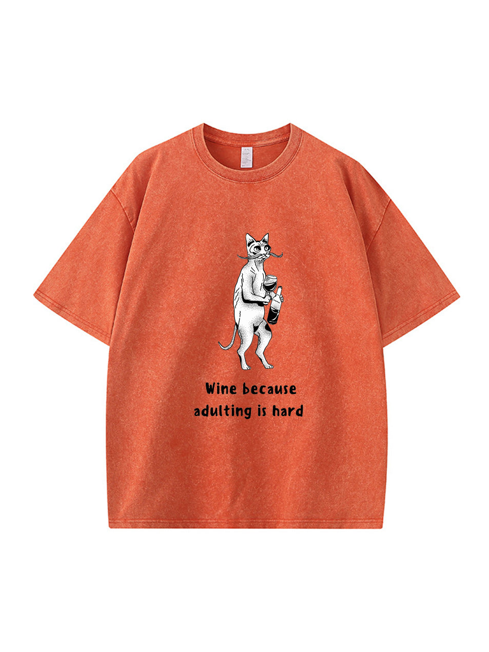 T-shirt en coton délavé imprimé vin rouge