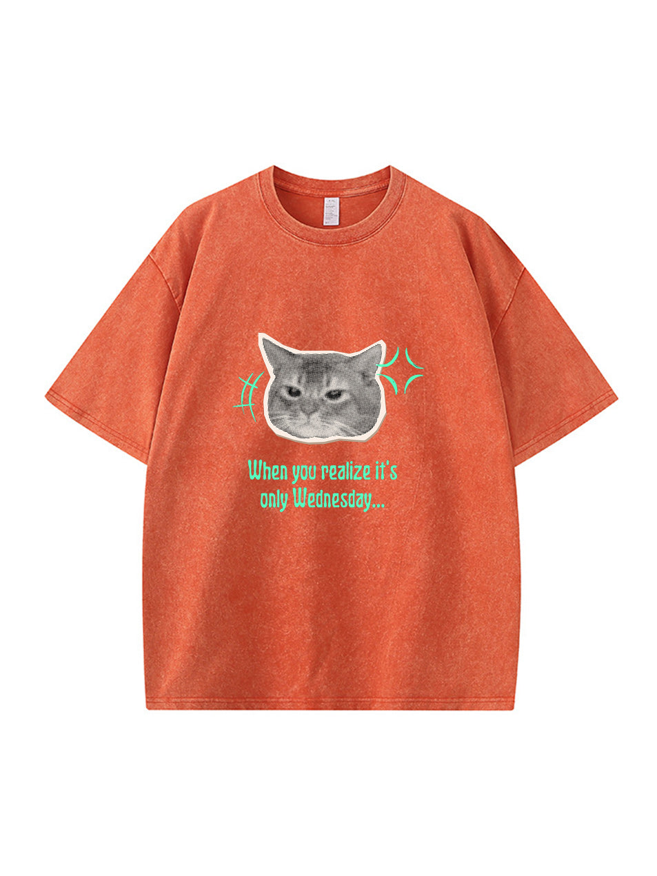 T-shirt en coton délavé avec imprimé chat