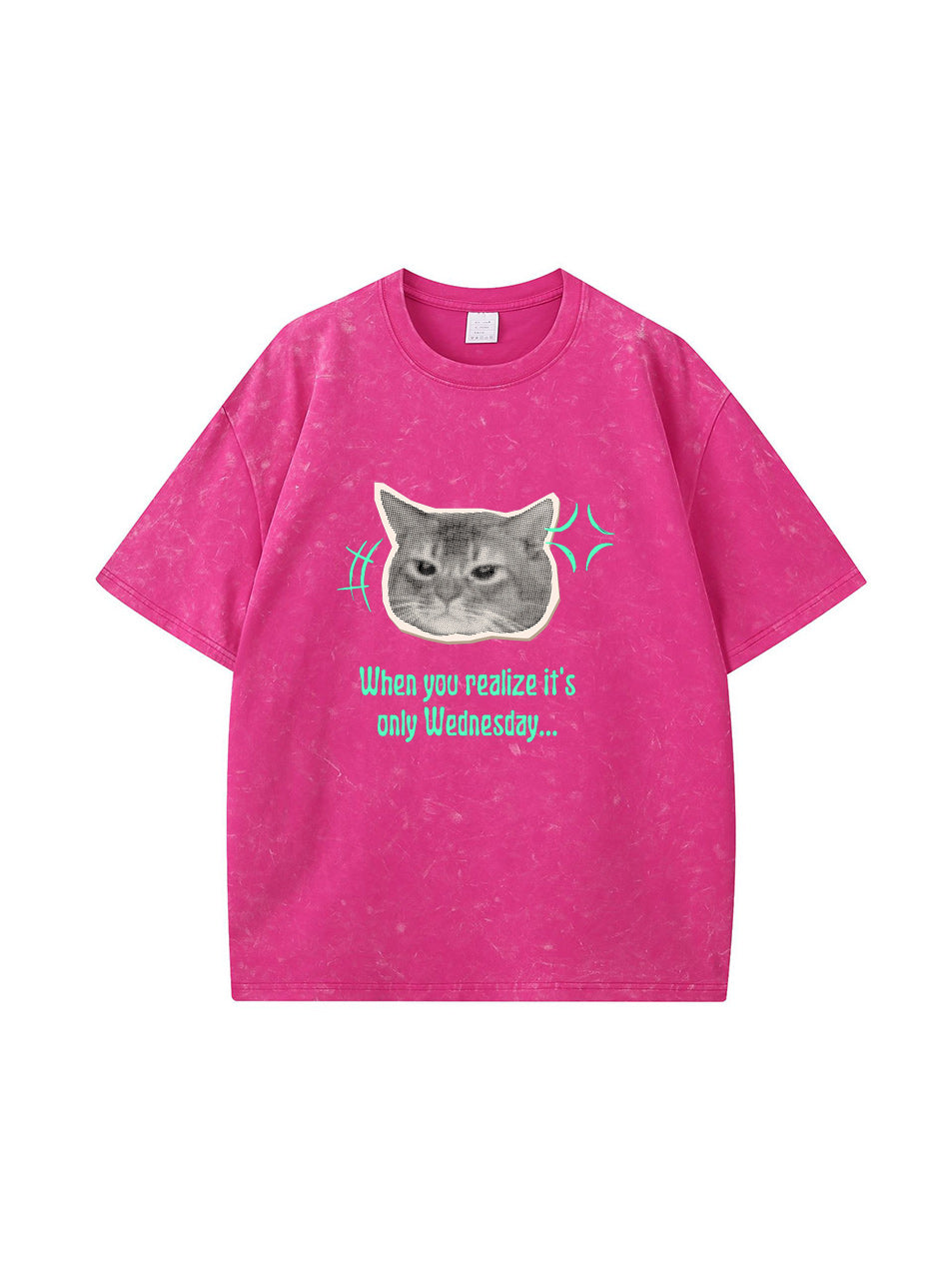 T-shirt en coton délavé avec imprimé chat