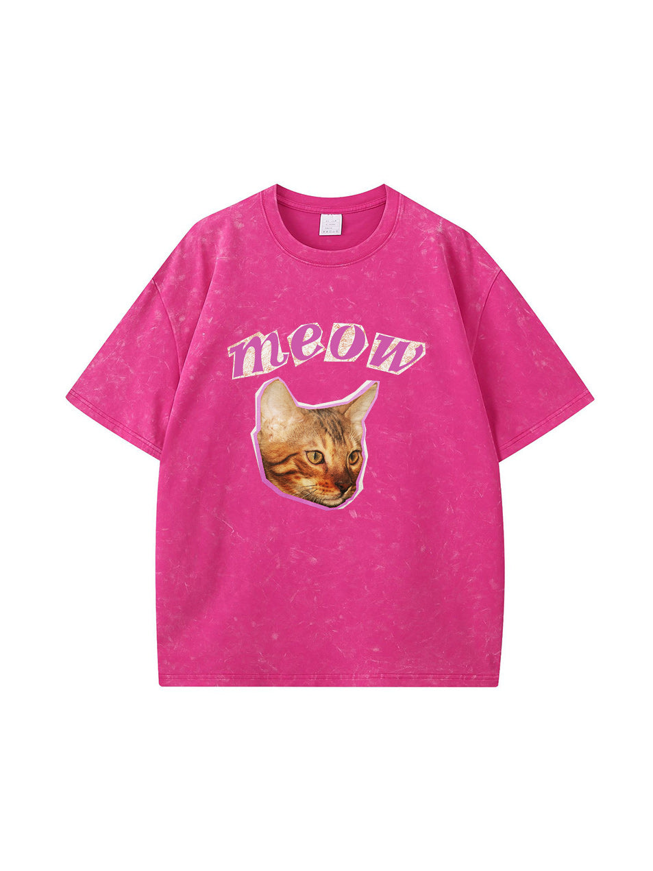 T-shirt en coton délavé imprimé MEOW
