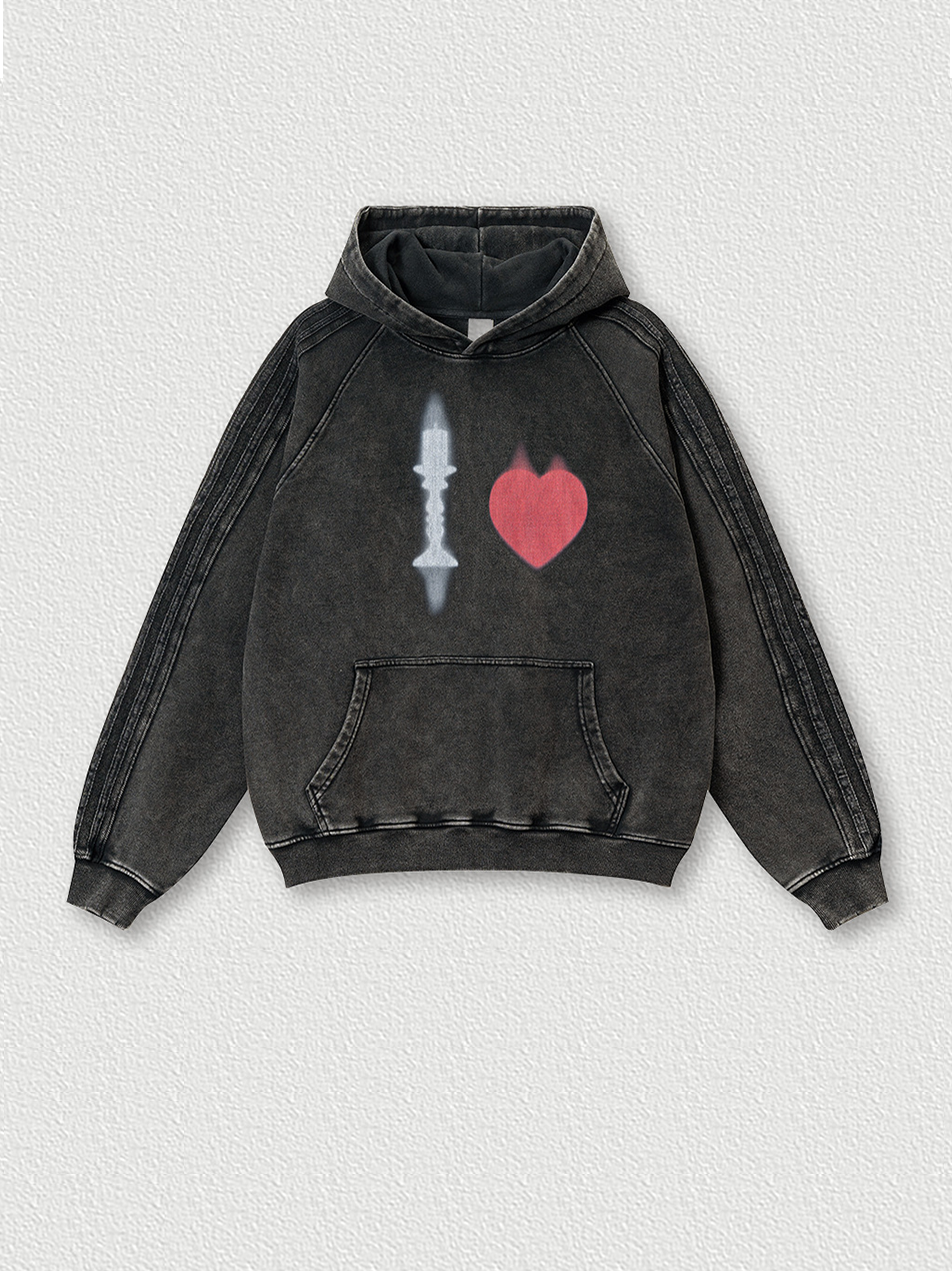 Sweat à capuche en polaire à imprimé cœur vintage