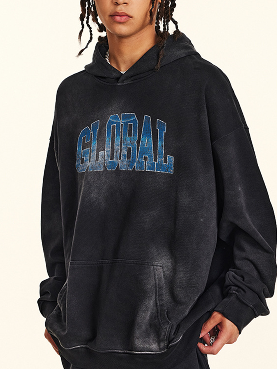 Sweat à capuche délavé imprimé lettres