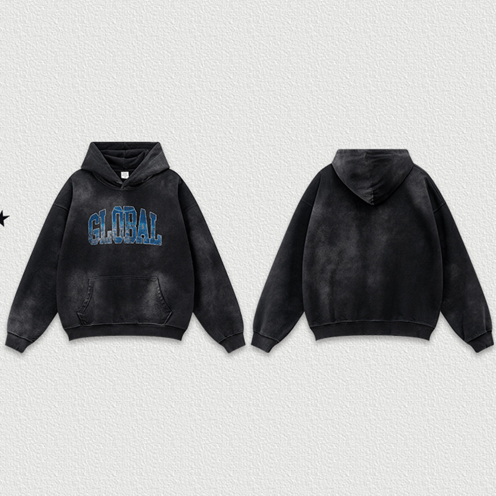 Sweat à capuche délavé imprimé lettres
