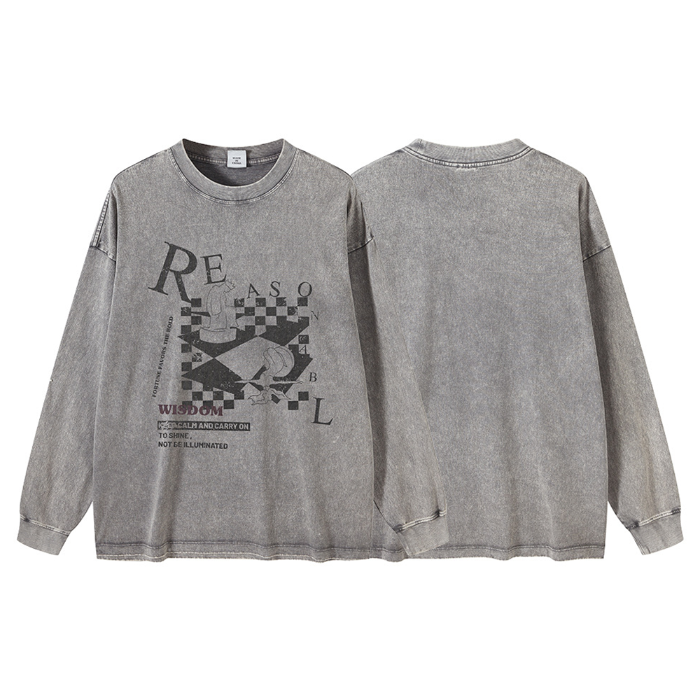 T-shirt à manches longues vintage avec motif d'échecs