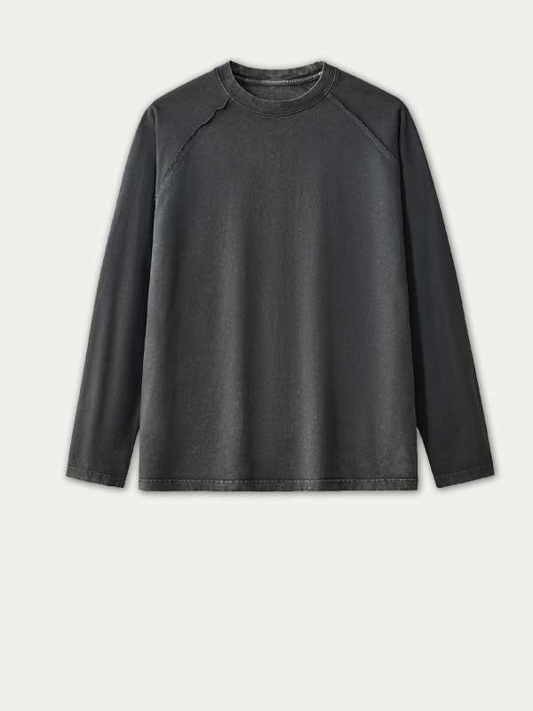 T-shirt rétro délavé à manches longues pour homme