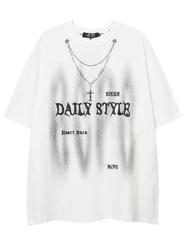 T-shirt graphique Y2K Daily Style avec collier