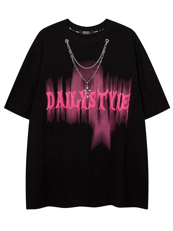 T-shirt graphique Y2K Daily Style avec collier
