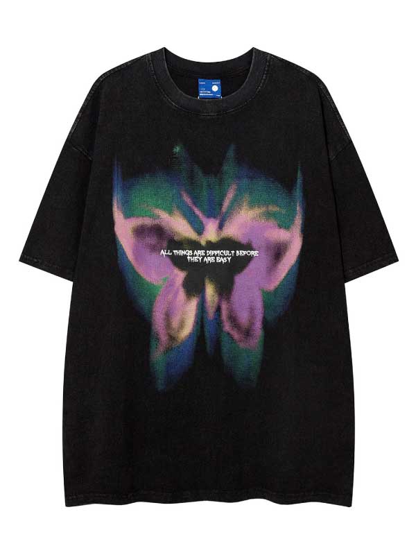 T-shirt graphique papillon vintage délavé des années 2000