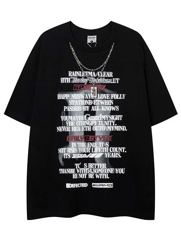 T-shirt graphique à lettres Y2K avec collier