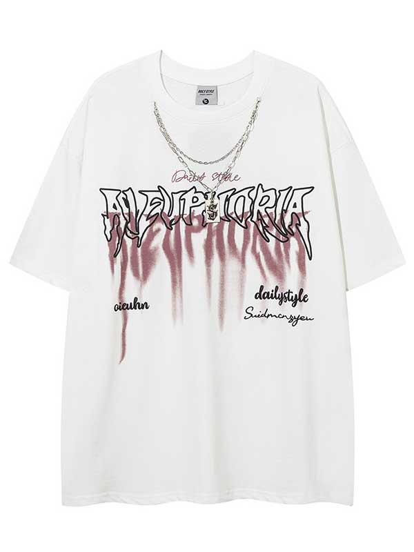 T-shirt graphique à lettres Y2K avec collier