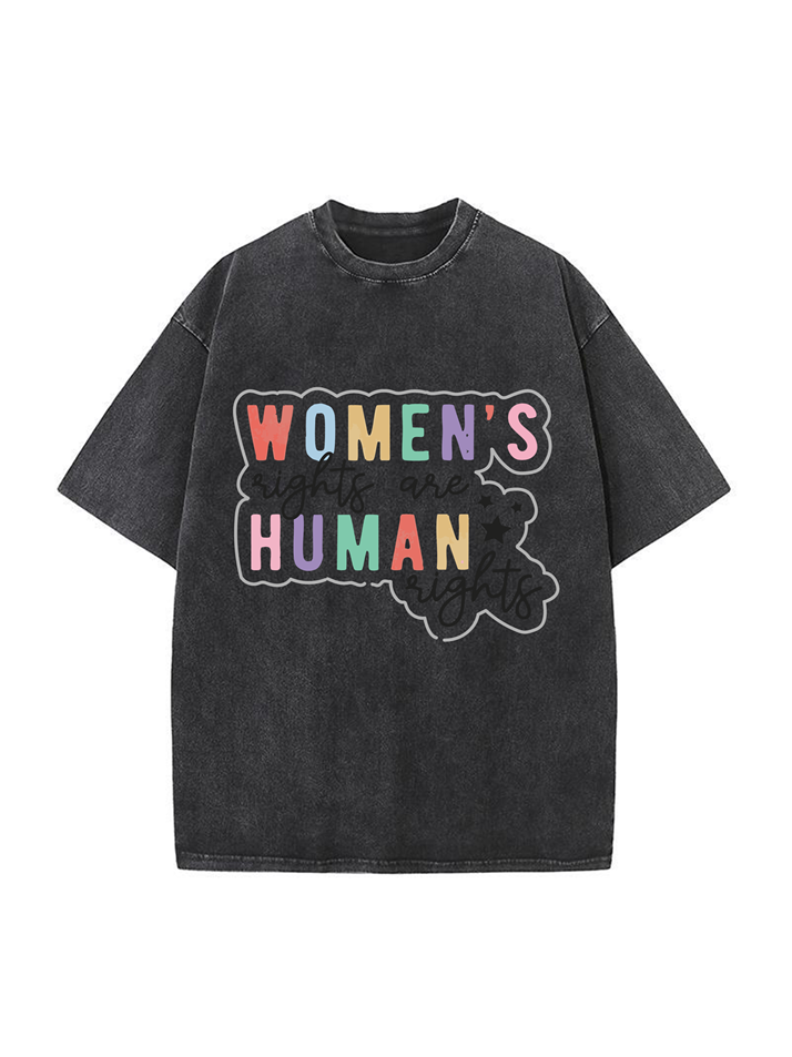 T-shirt en coton délavé imprimé Droits de l'homme de couleur 230g pour femme