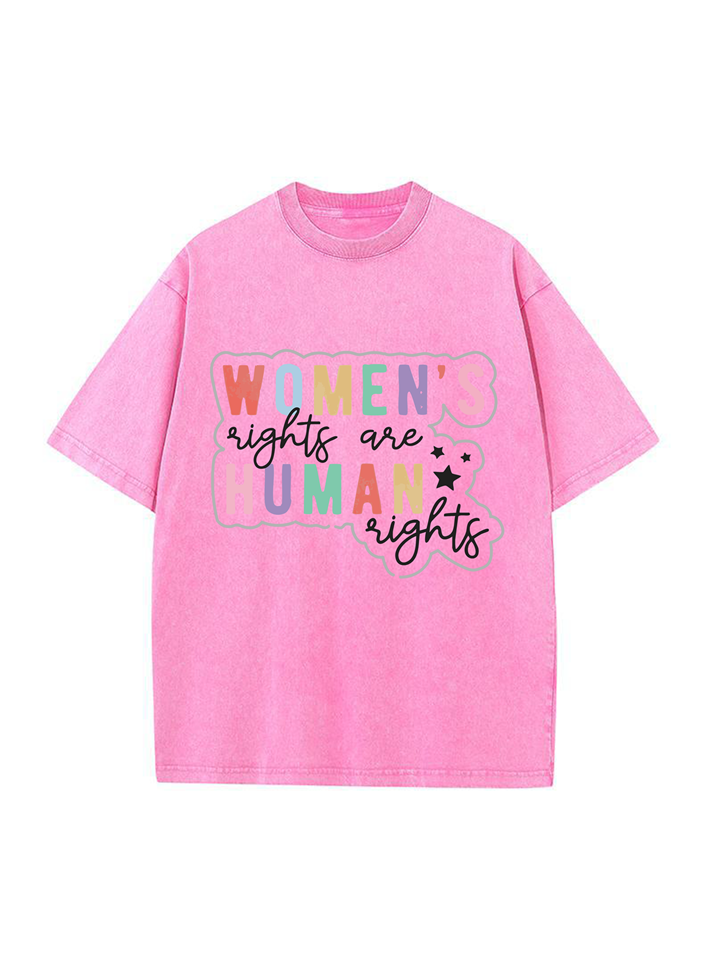 T-shirt en coton délavé imprimé Droits de l'homme de couleur 230g pour femme