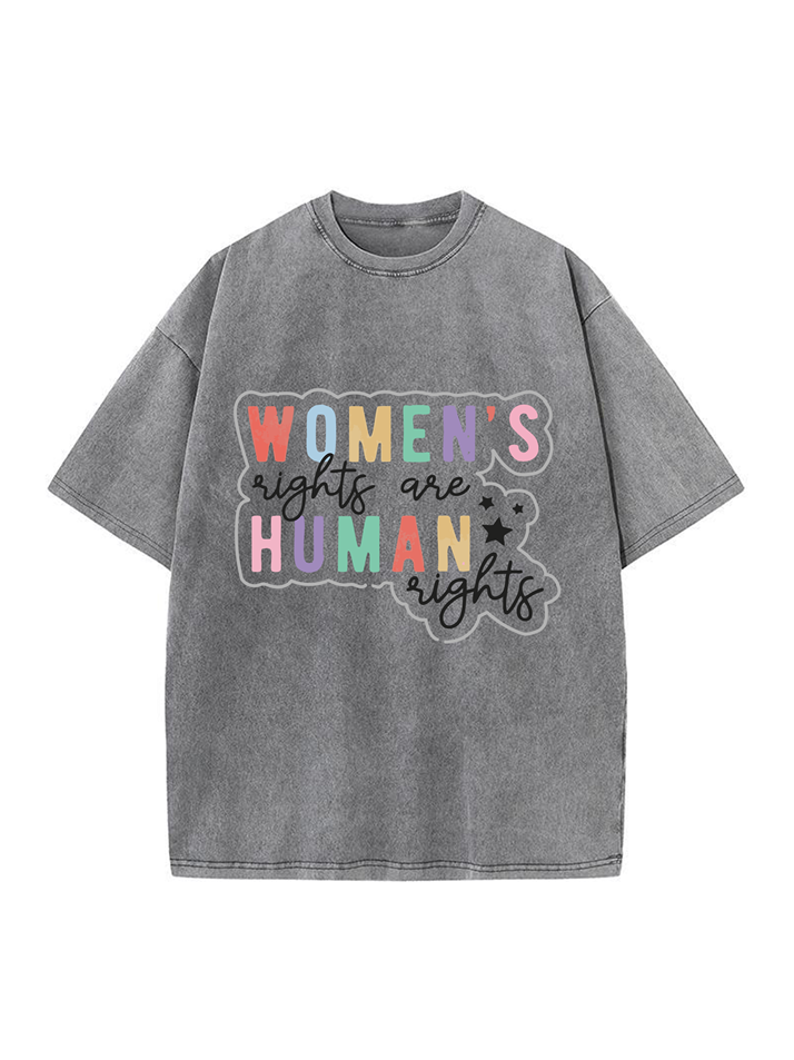 T-shirt en coton délavé imprimé Droits de l'homme de couleur 230g pour femme
