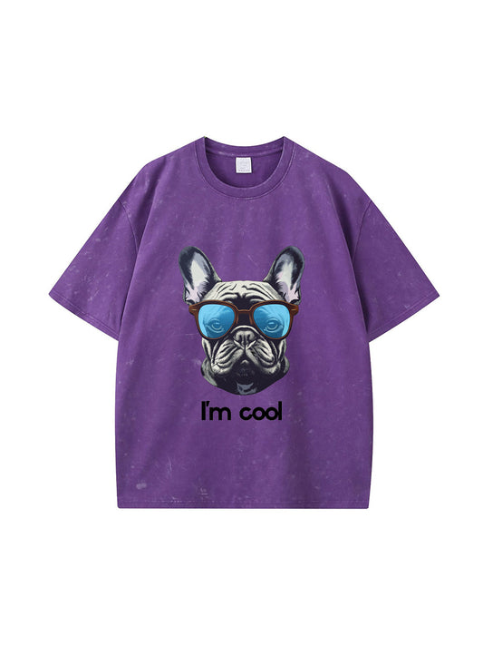 T-shirt en coton délavé avec imprimé lettre cool