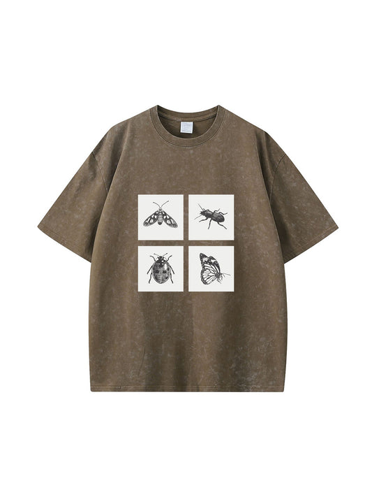 T-shirt en coton délavé avec imprimé insectes