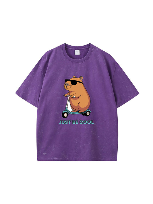 T-shirt en coton délavé avec imprimé dessin animé