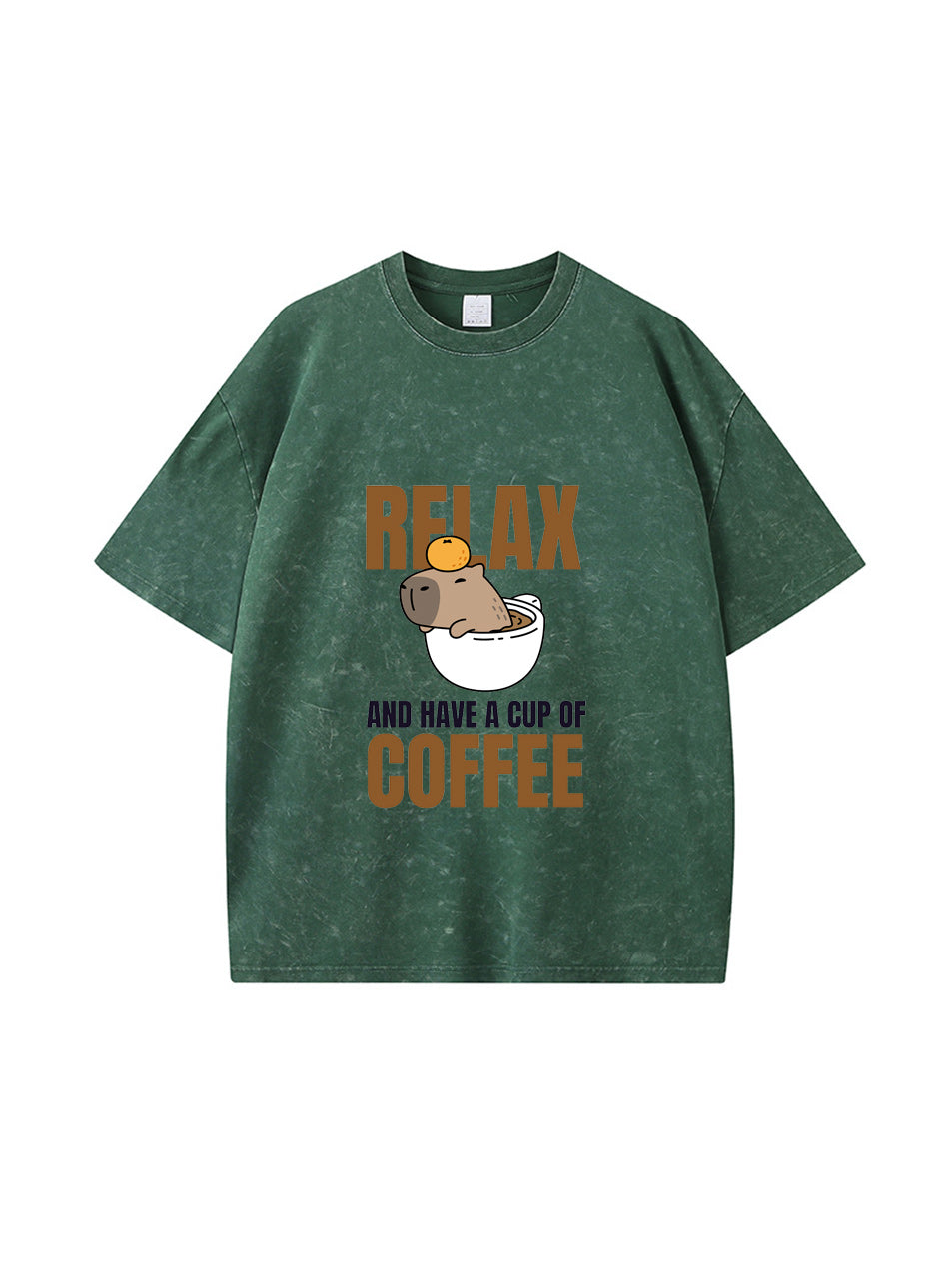 T-shirt en coton délavé imprimé café de dessin animé