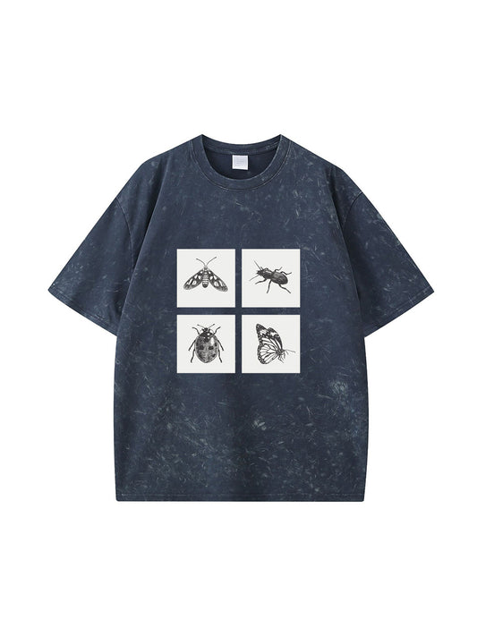 T-shirt en coton délavé avec imprimé insectes
