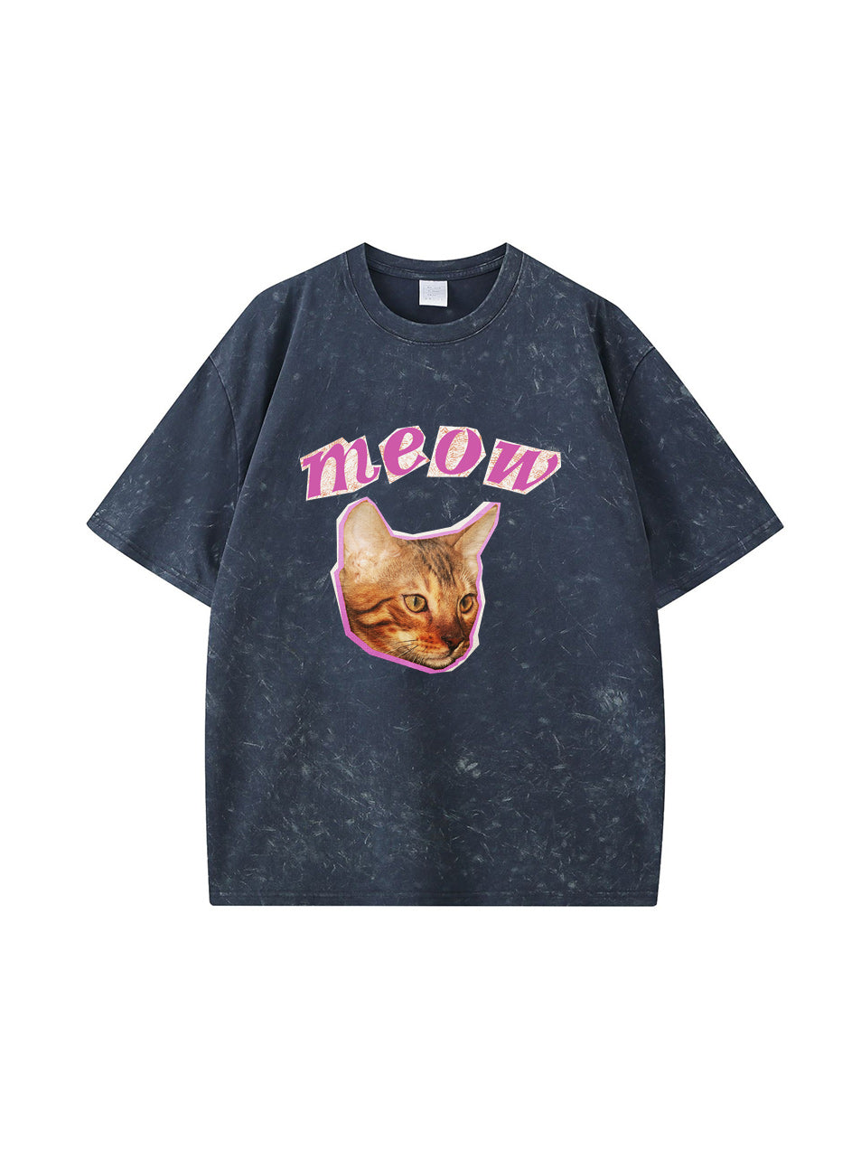 T-shirt en coton délavé imprimé MEOW