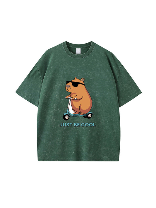 T-shirt en coton délavé avec imprimé dessin animé