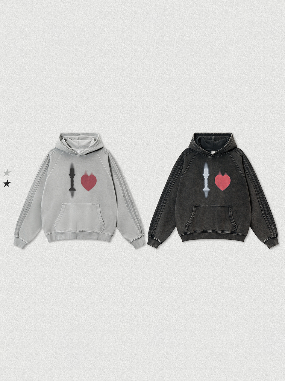 Sweat à capuche en polaire à imprimé cœur vintage