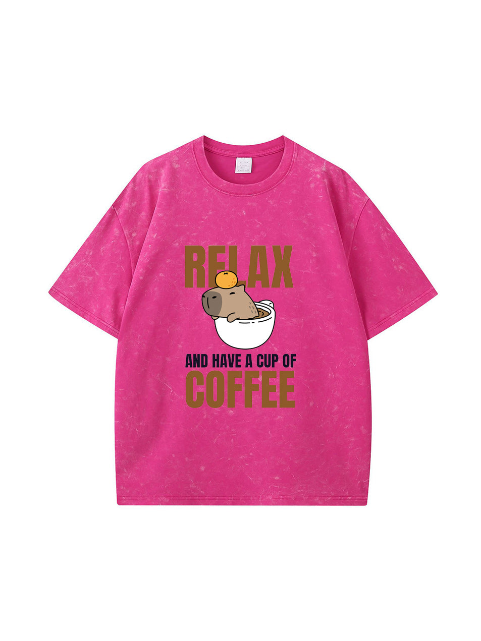 T-shirt en coton délavé imprimé café de dessin animé