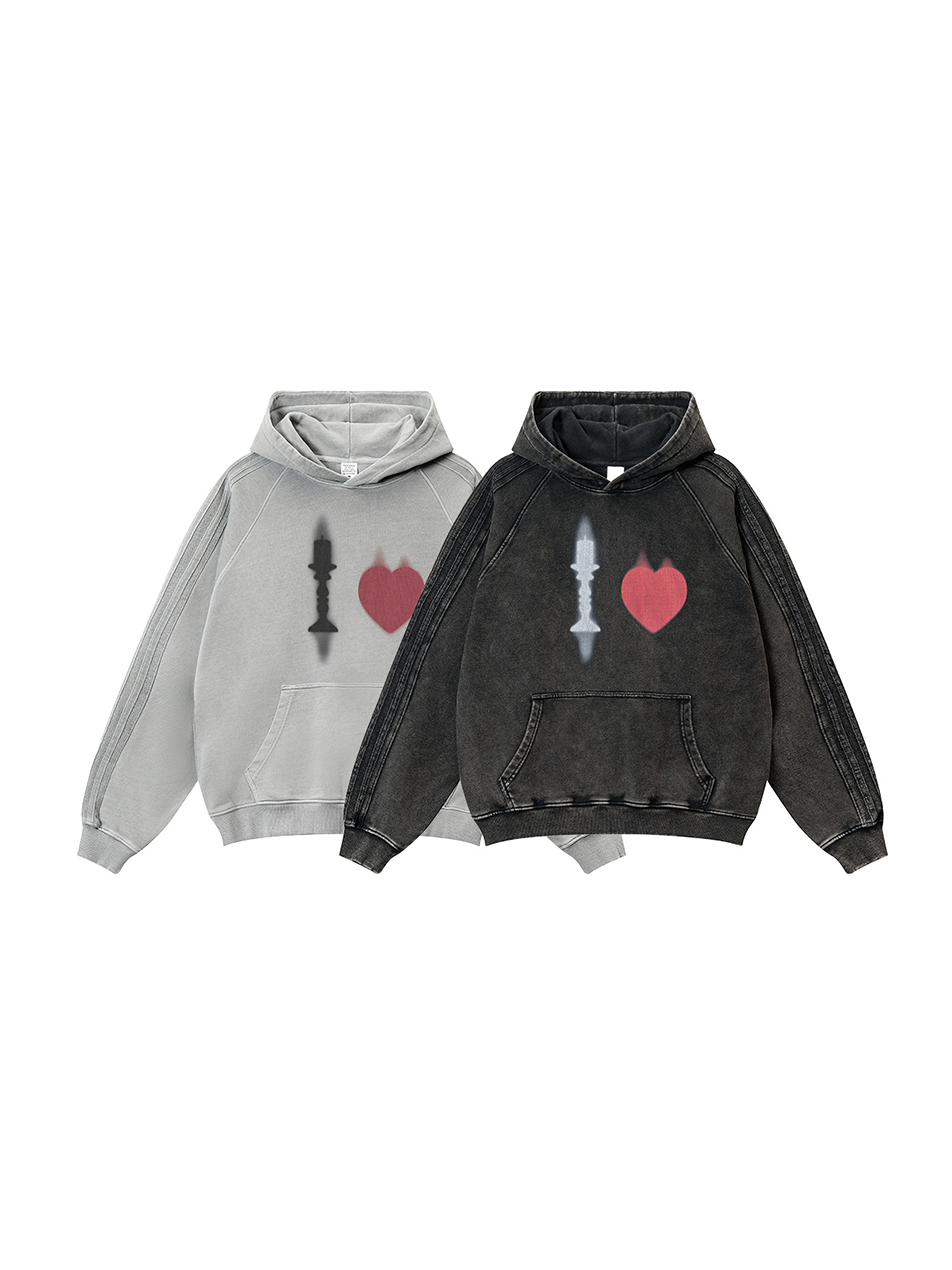 Sweat à capuche en polaire à imprimé cœur vintage