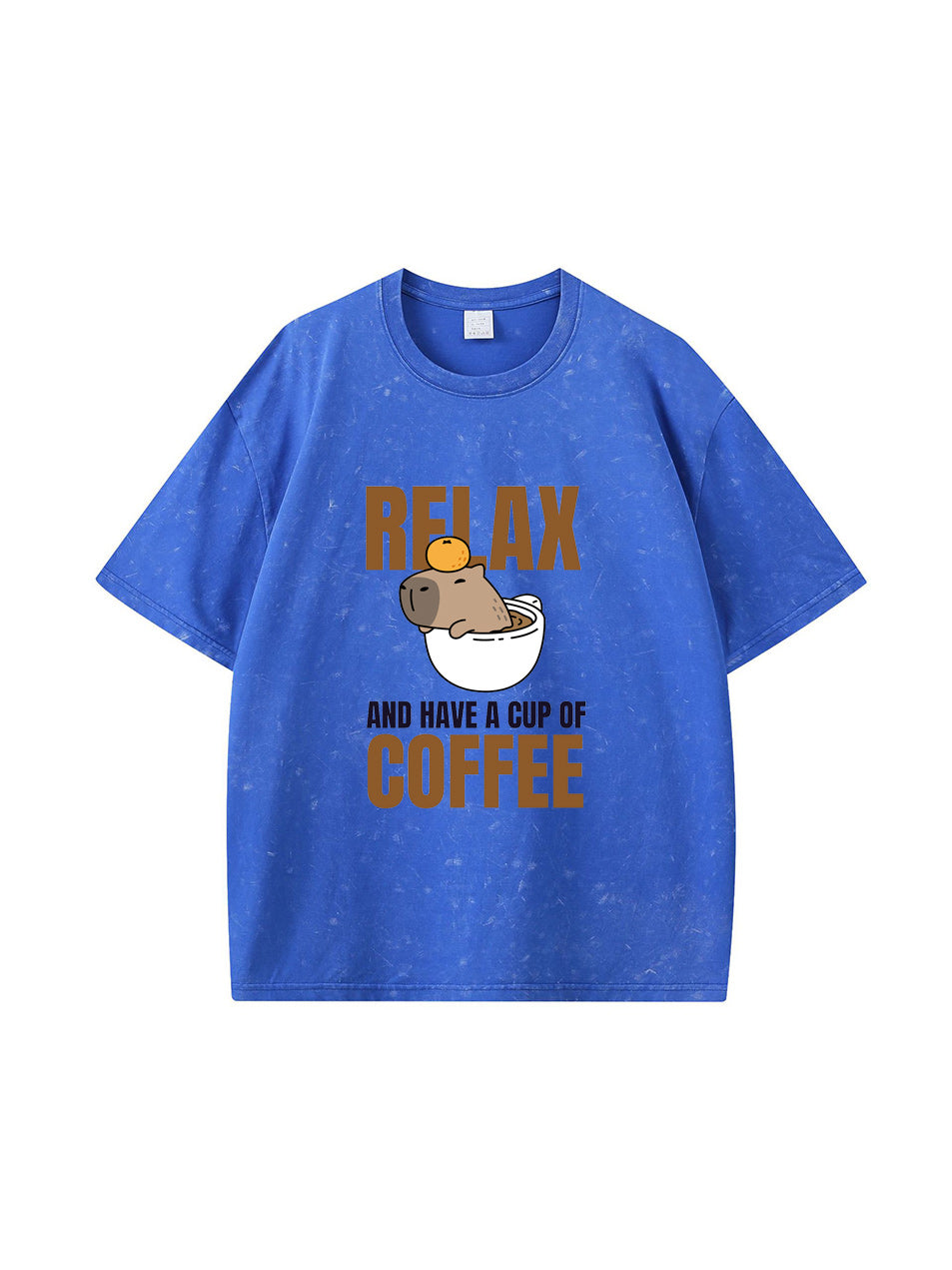 T-shirt en coton délavé imprimé café de dessin animé