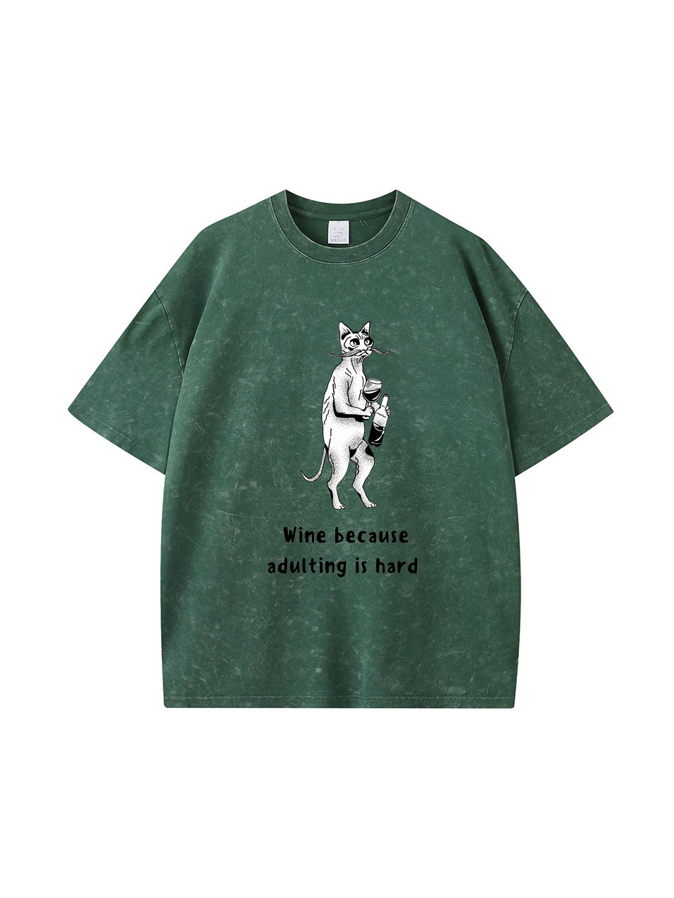 T-shirt en coton délavé imprimé vin rouge