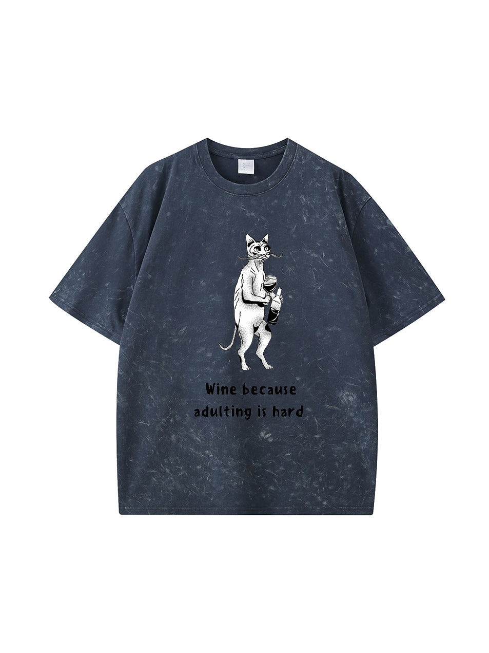 T-shirt en coton délavé imprimé vin rouge