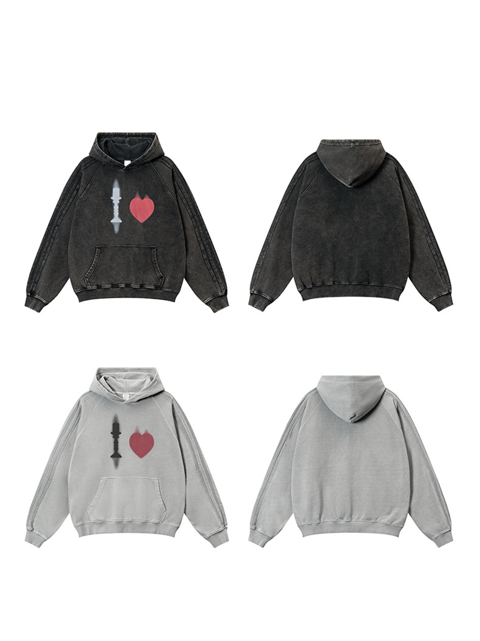 Sweat à capuche en polaire à imprimé cœur vintage