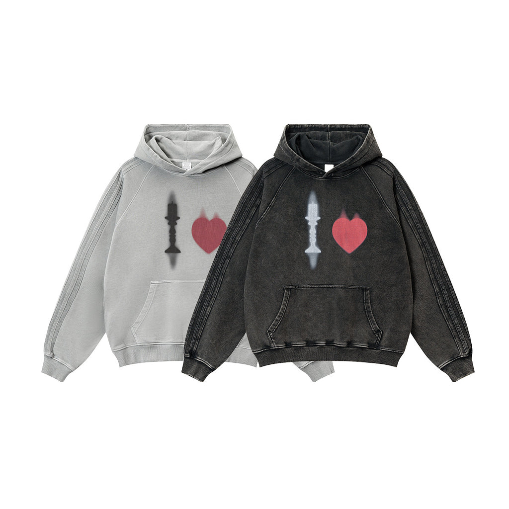 Sweat à capuche en polaire à imprimé cœur vintage