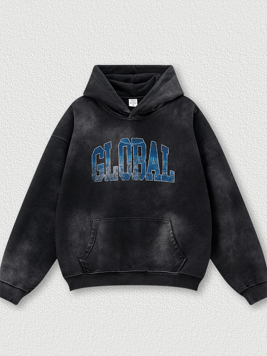 Sweat à capuche délavé imprimé lettres