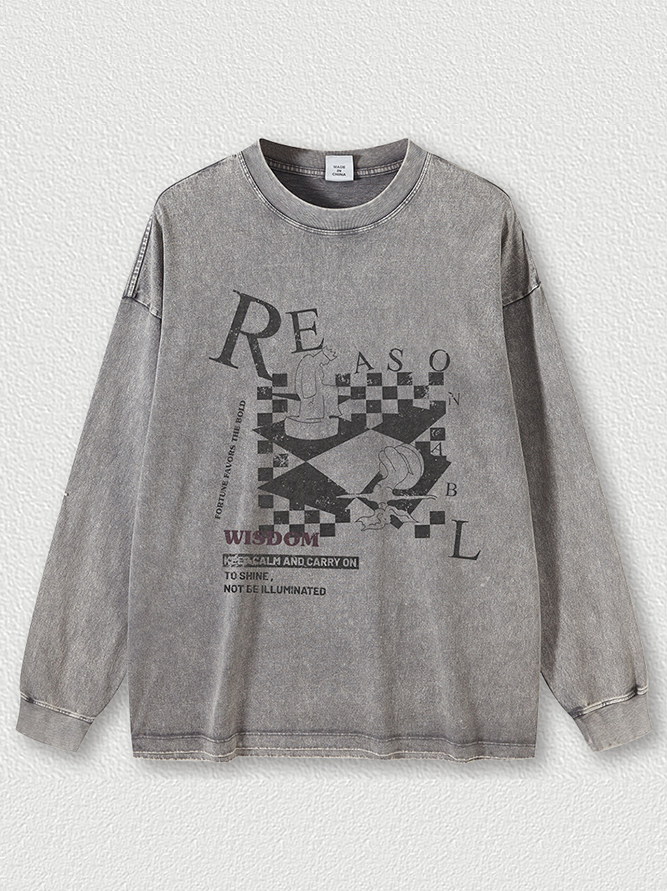 T-shirt à manches longues vintage avec motif d'échecs