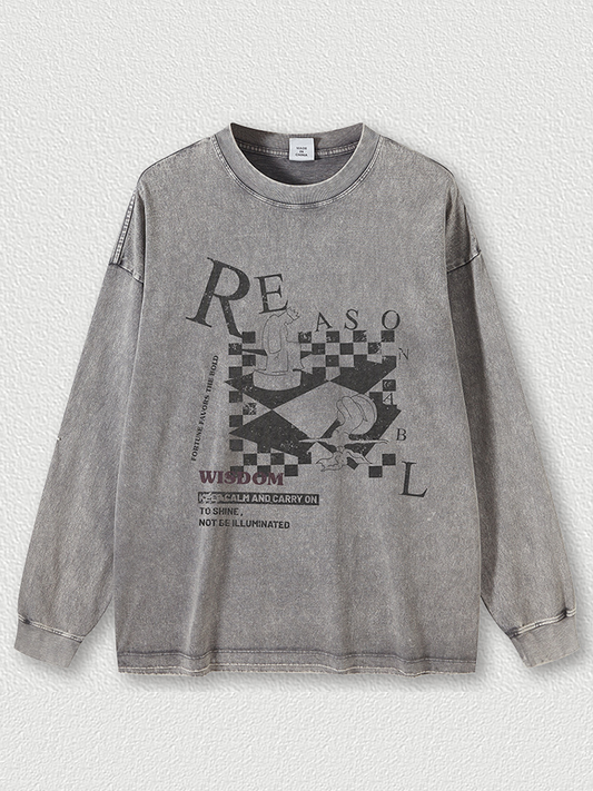 T-shirt à manches longues vintage avec motif d'échecs