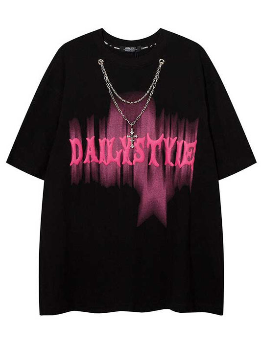 T-shirt graphique Y2K Daily Style avec collier