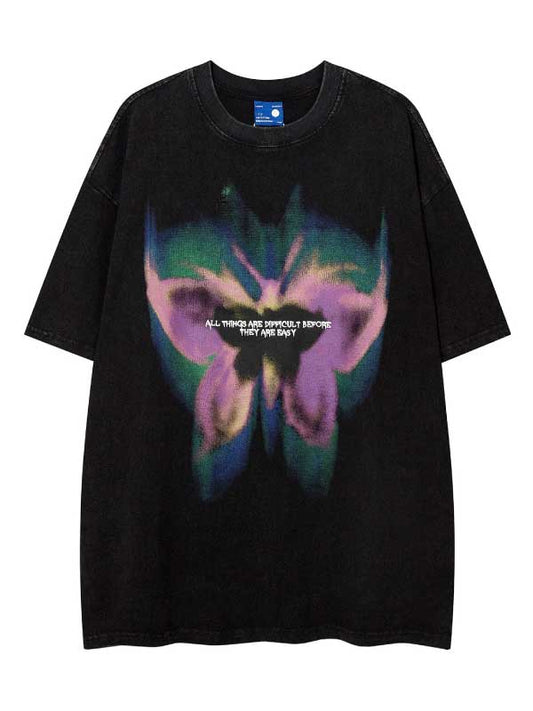 T-shirt graphique papillon vintage délavé des années 2000