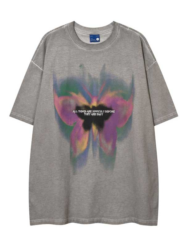 T-shirt graphique papillon vintage délavé des années 2000
