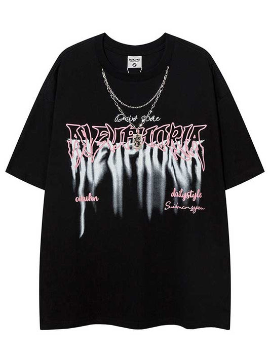 T-shirt graphique à lettres Y2K avec collier
