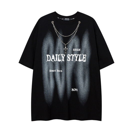 T-shirt graphique Y2K Daily Style avec collier